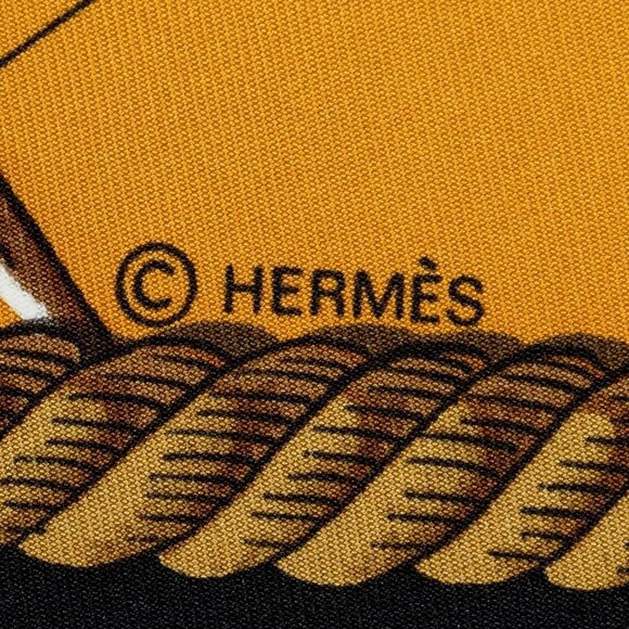 HERMES Silk Scarf Carre 90 Marine et Cavalerie by Philippe Ledoux Black Gold - Picture 4 of 5
